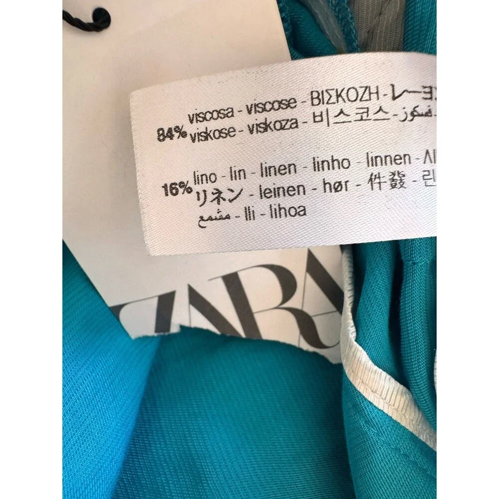 Zara Linen Blend High Rise Wide Leg Turquoise Blue Pants Women’s Small NWT